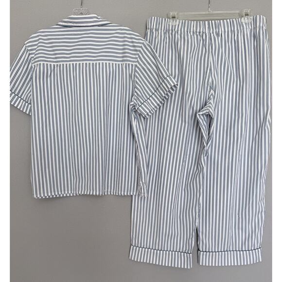 LAKE Pajamas Cotton Striped Set Women’s XL Blue White Classic Poplin - Picture 2 of 10